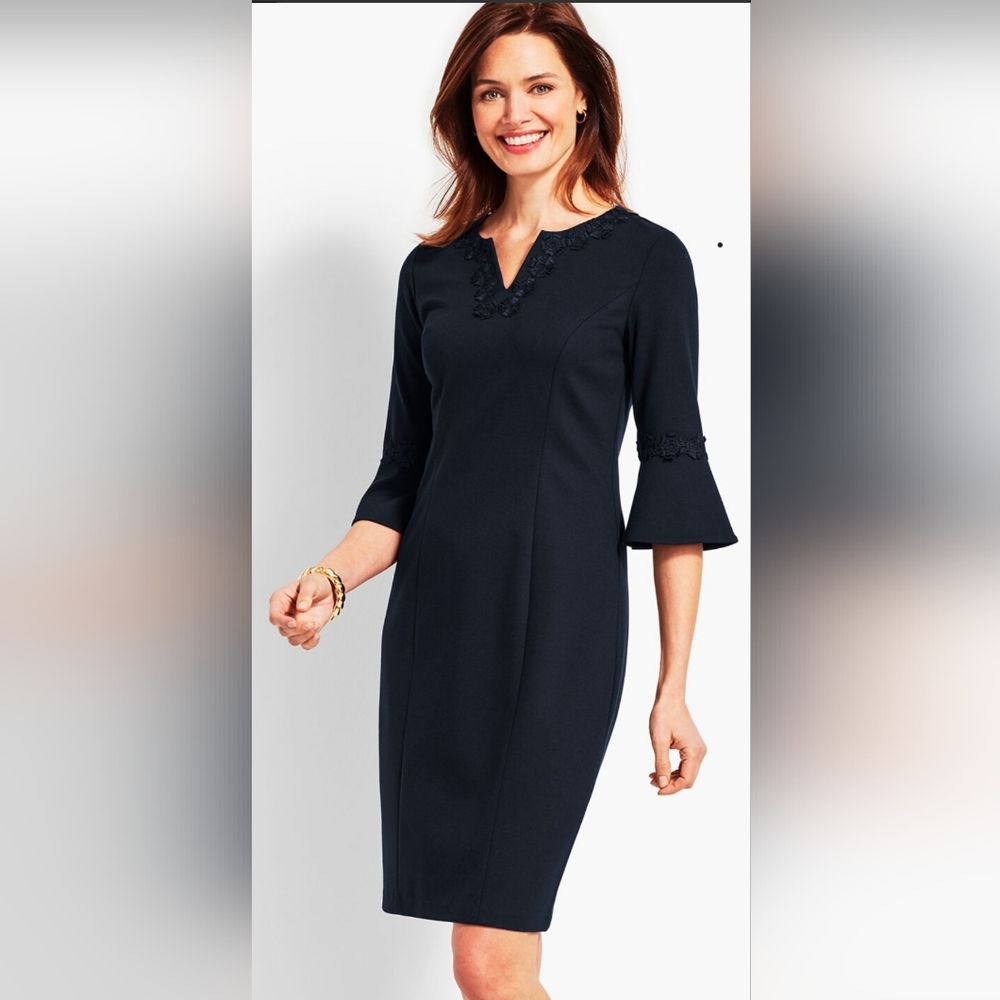 Talbots Embroidered Bell Sleeves cocktail dress size 16 - Picture 2 of 6